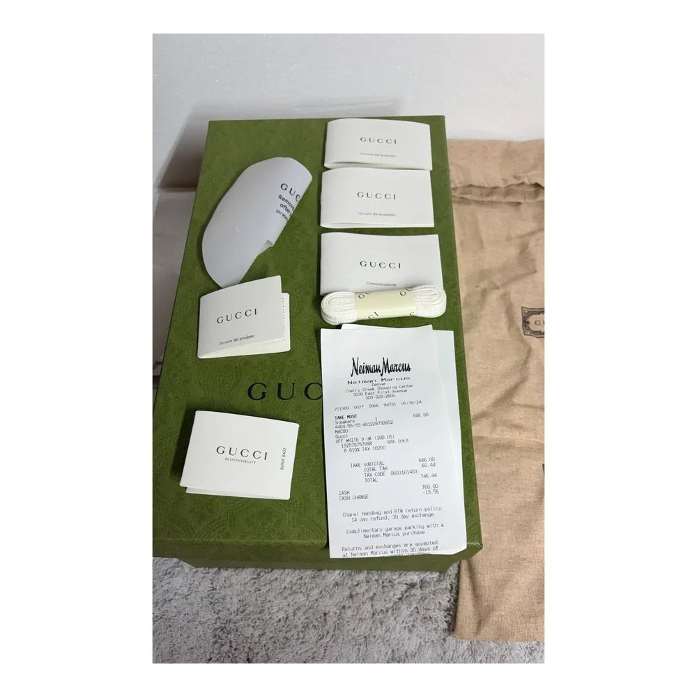 Gucci Green Damask Shoe Box with Dust Bags Laces Care Cards and Receipt 757604